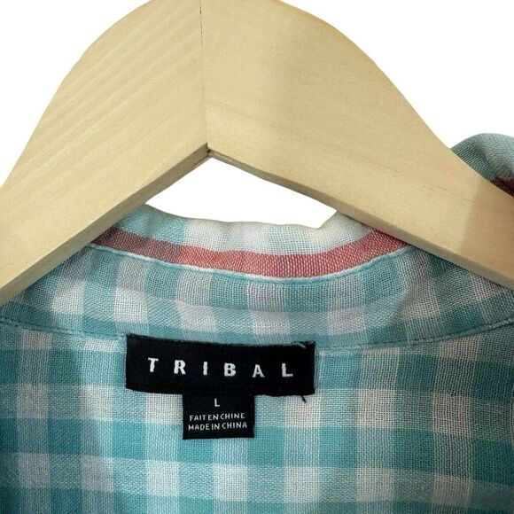Tribal Brand Large Button Flannel Shirt Plaid Long Sleeve Roll Tabs Womens - Picture 3 of 16